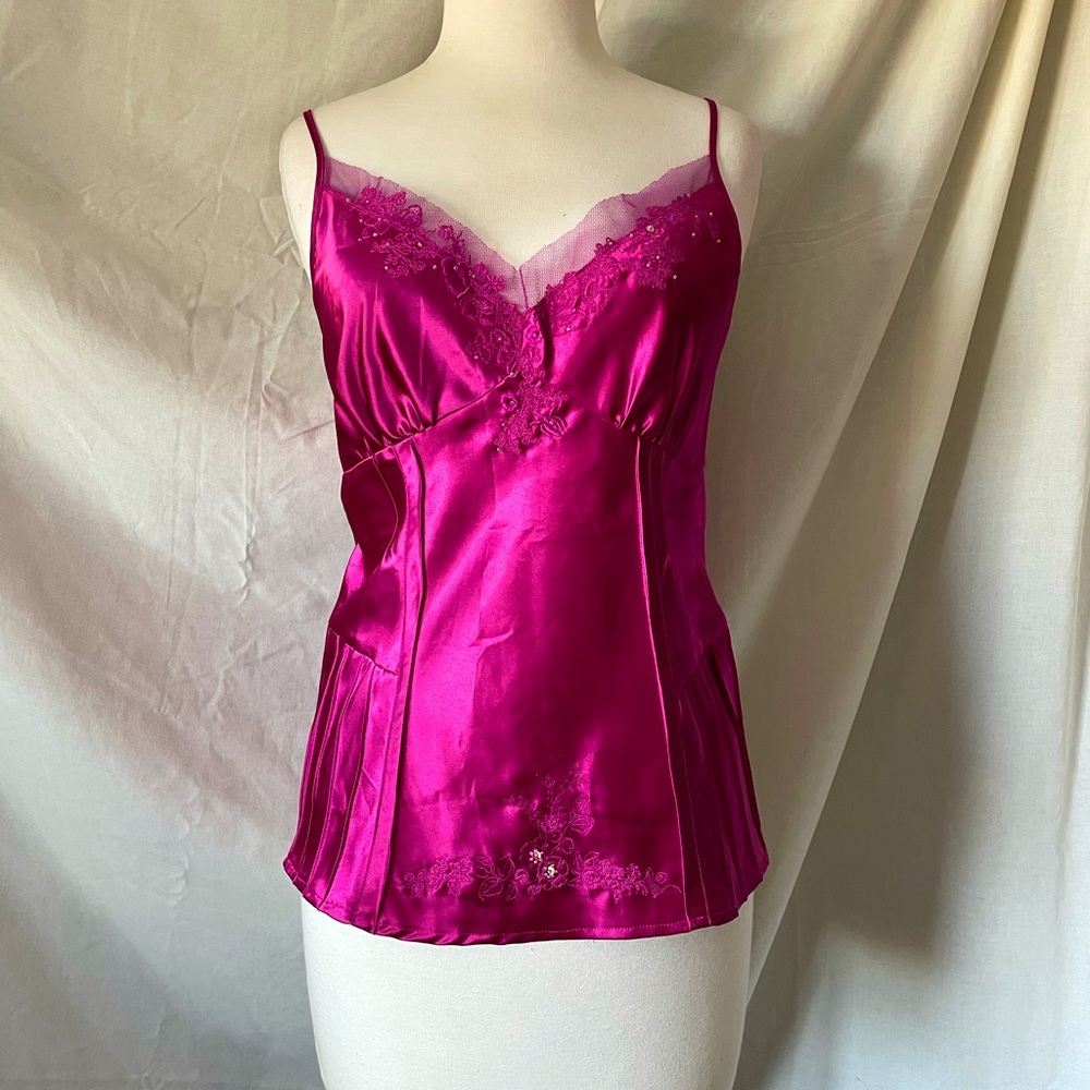 VTG Y2K Camisole Fuschia Pink Embellished sz M